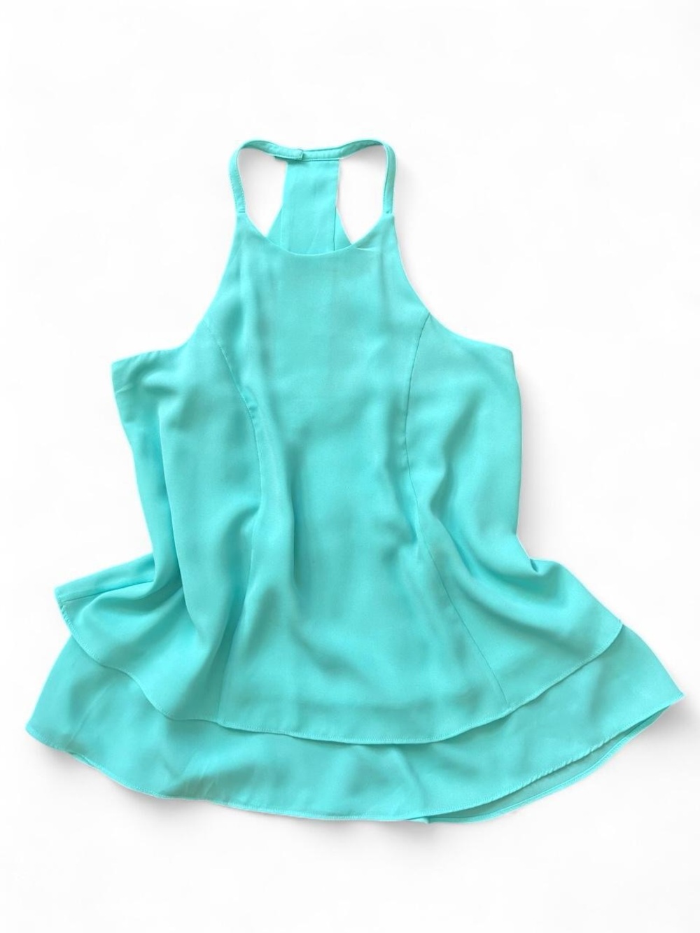 CROSBY by Mollie Burch Turquoise High Neck Tiered Halter Y2K Top